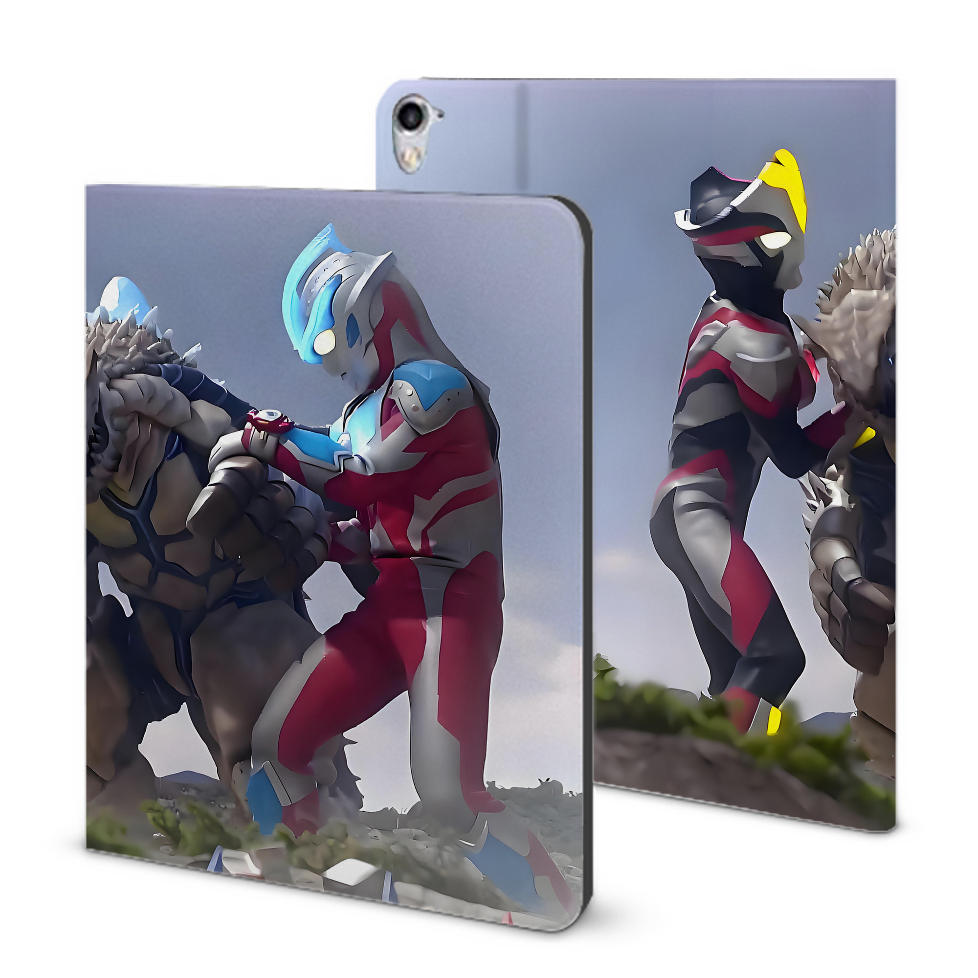 （画像用） ウルトラマン Ultraman IPad ケース ブック型 PUレザー TPU 耐衝撃 軽量 薄型 ペン収納なし 全面保護 IPad 各モデル対応